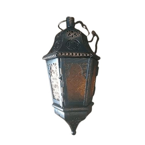 IRON & GLASS LANTERN CANDLE HOLDER (ANTIQUE)